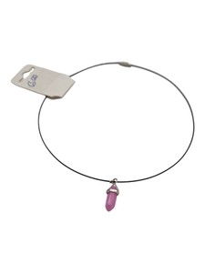 Pink Crystal Point Pendant Necklace on Black Cord