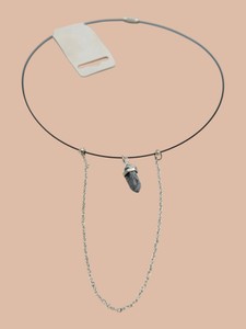 Gray Crystal Point Pendant & Silver-Tone Chain Black Wire Necklace