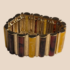 Gold-Tone Stretch Bracelet with Amber, Brown & Yellow Rectangular Cabochons