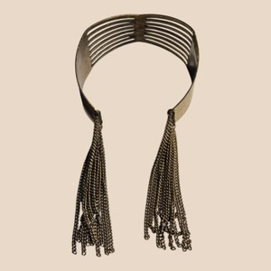Antique Gold-Tone Wide Cuff Bracelet with Chain Fringe Tassels