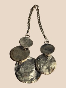 Gold-Tone Statement Necklace with Black Cabochon Disc Pendants