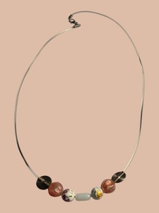 Silver-Tone Cord Necklace with Pink, Floral & Spiral Accent Beads