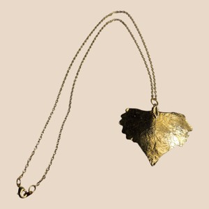 Gold-Tone Large Leaf Pendant Necklace with Textured Chain