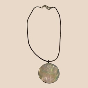 Large Round Mother-of-Pearl Style Pendant Necklace on Black Cord