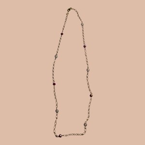 Gold-Tone Long Chain Necklace with Clear & Burgundy Faceted Beads