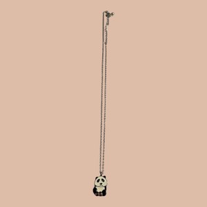 Silver-Tone Panda Pendant Necklace with Black White Enamel & Red Heart Accents