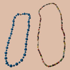 Lot of 2 Beaded Necklaces  Blue Chunky Beads & Multicolor Glass-Style Beads
