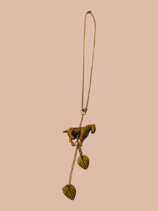 Handmade Chinese Horse Pendant Necklace  Gold-Tone Chain with Dangling Leaf Charms