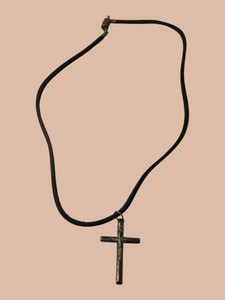 Crucifix Cross Pendant Necklace  Black Cord with Magnetic Clasp