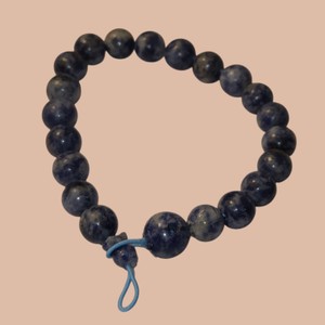 Black Gray Stone Bead Adjustable Bracelet  Round Beads
