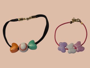 Lot of 2 Novelty Bracelets  Baseball Hearts & Pastel Butterfly Beads