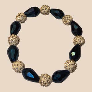 Navy Blue Faceted Bead & Rhinestone Stretch Bracelet  Costume Jewelry