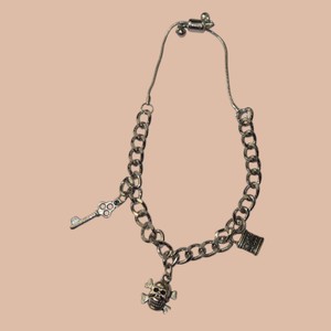 Gold-Tone Skull, Key & Padlock Charm Chain Necklace