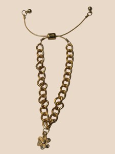 Gold-Tone Adjustable Curb Chain Bracelet with Flower Charm