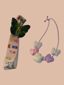 Lot of 2 Butterfly-Themed Accessories  Purple Butterfly Bead Necklace & Green Butterfly Band