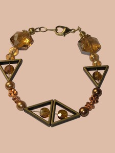 Bronze-Tone Geometric Triangle Beaded Bracelet with AmberBrown Faceted Beads