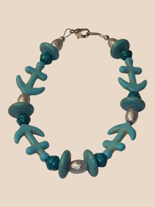 Turquoise-Tone Anchor Beaded Bracelet with Gold-Tone Accents