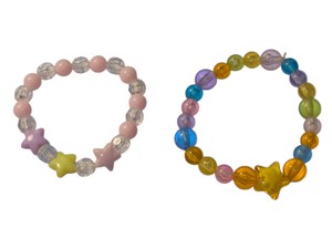 Lot of 2 Colorful Beaded Stretch Bracelets  Star Accents Pink Clear Multicolor