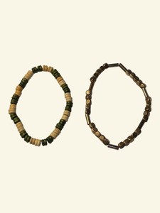 Lot of 2 Beaded Stretch Bracelets  Bronze-Tone & Green Cream Beads
