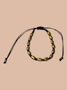 Gold-Tone Beaded Adjustable Black Cord Bracelet Nugget Style Beads