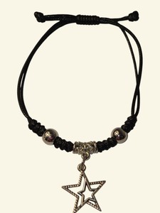 Adjustable Black Cord Bracelet with Gold-Tone Double Star Charm