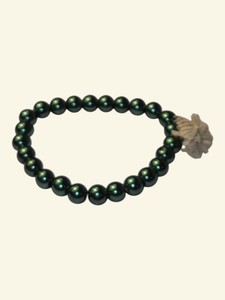 Dark Green Beaded Stretch Bracelet with Tan Tassel Accent