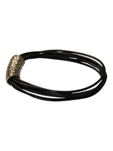 Black Multi-Strand Cord Bracelet with Gold-Tone Textured Magnetic Clasp