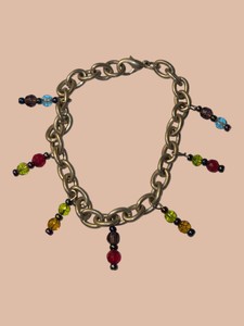 Gold-Tone Chunky Chain Bracelet with Multicolor Beaded Dangle Charms