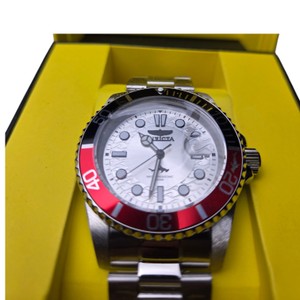 Retail Value $199.00 Invicta Mens Watch #50830 w Box - Silver-Tone Bracelet, White Dial & RedBlack Bezel