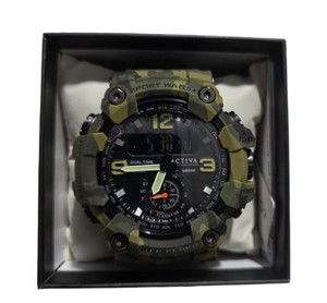 Activa ACW1637-004 Mens Analog Digital Sport Watch Camo Green Dual Time New with Box