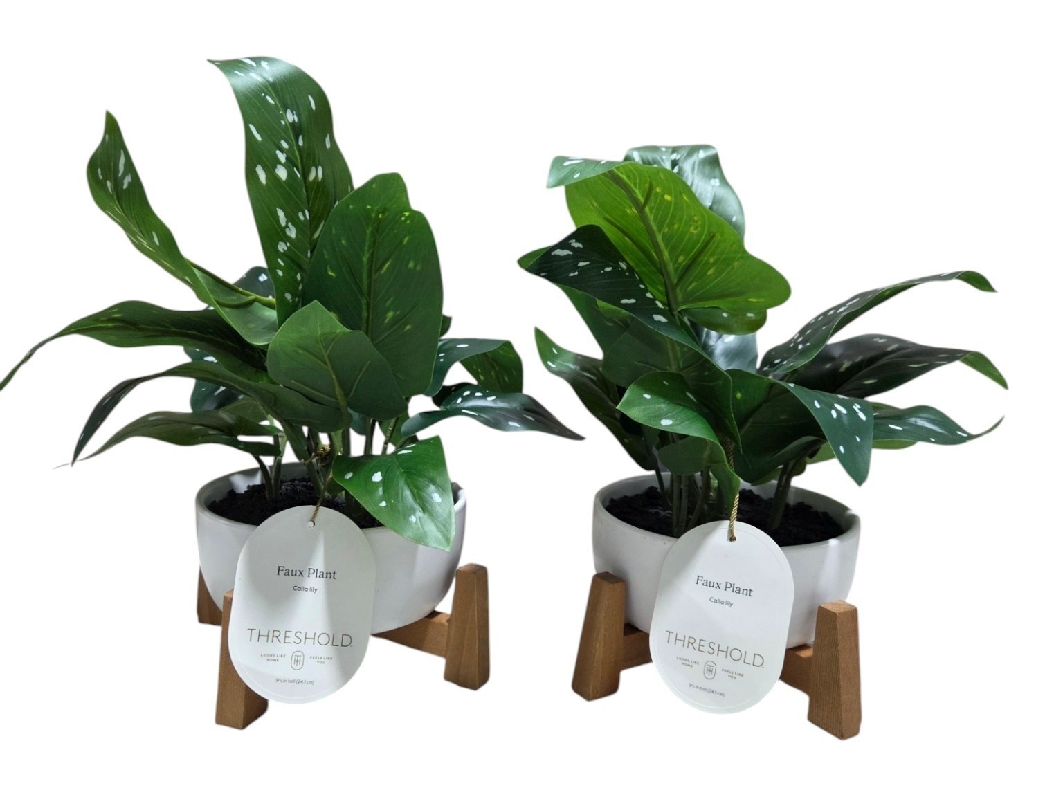 Set of 2 Threshold Faux Calla Lily Plants With White Pots & Wood Stands