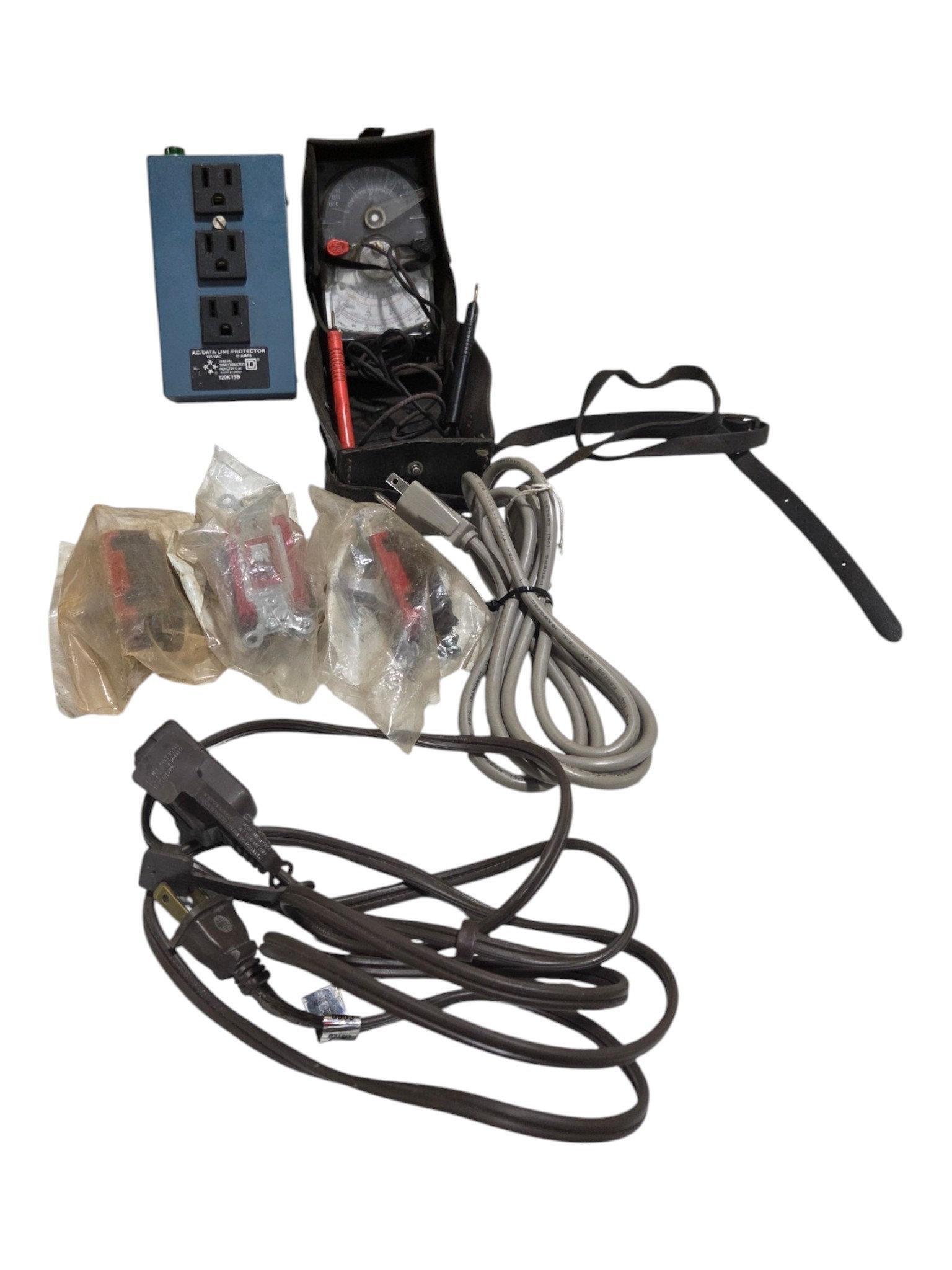 Bell System Analog Multimeter, GSI Surge Protector & Electrical Parts Lot