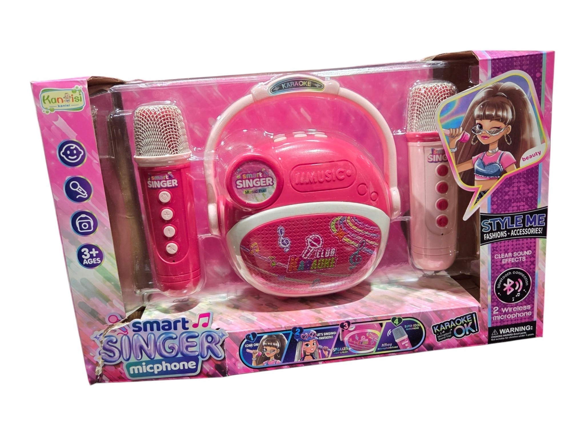 Smart Singer Karaoke Set w Speaker & 2 Wireless Microphones  Pink Model K12