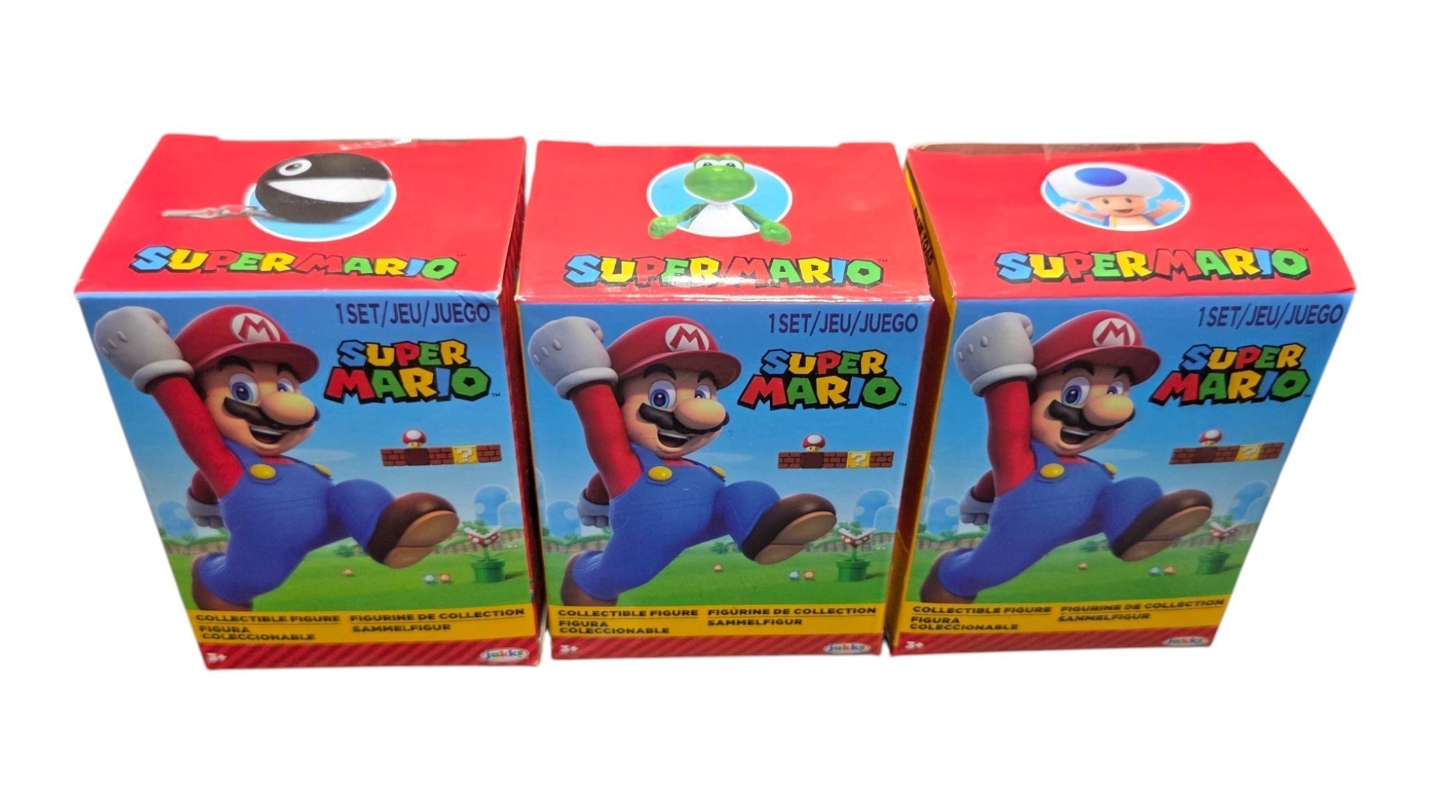 Lot of 3 Super Mario JAKKS Pacific Collectible Figures  Chain Chomp, Yoshi & Blue Toad