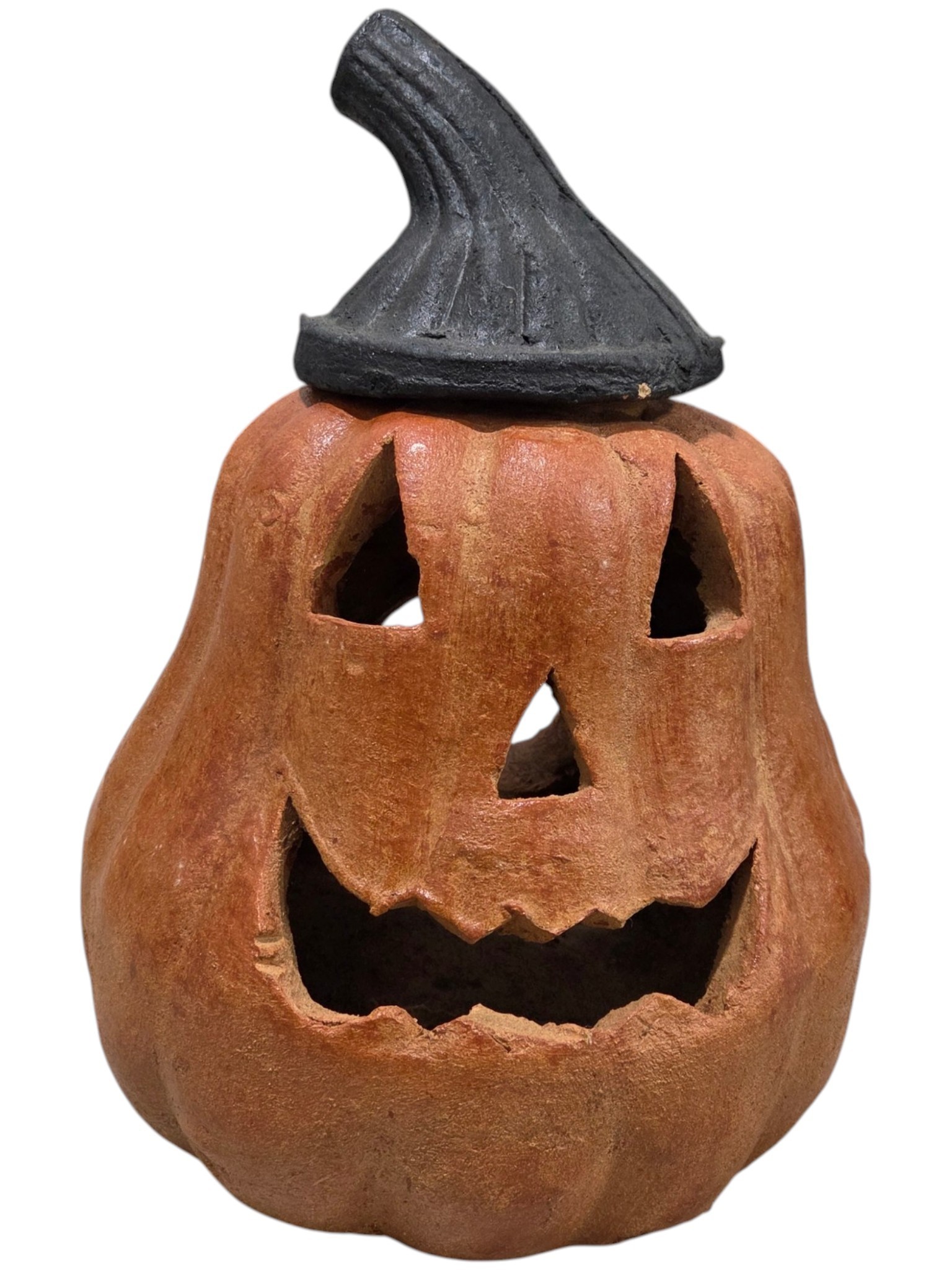 Heavy Cast Pumpkin Jack-O-Lantern Halloween Decoration with Removable Black Stem  Approx. 16 Tall