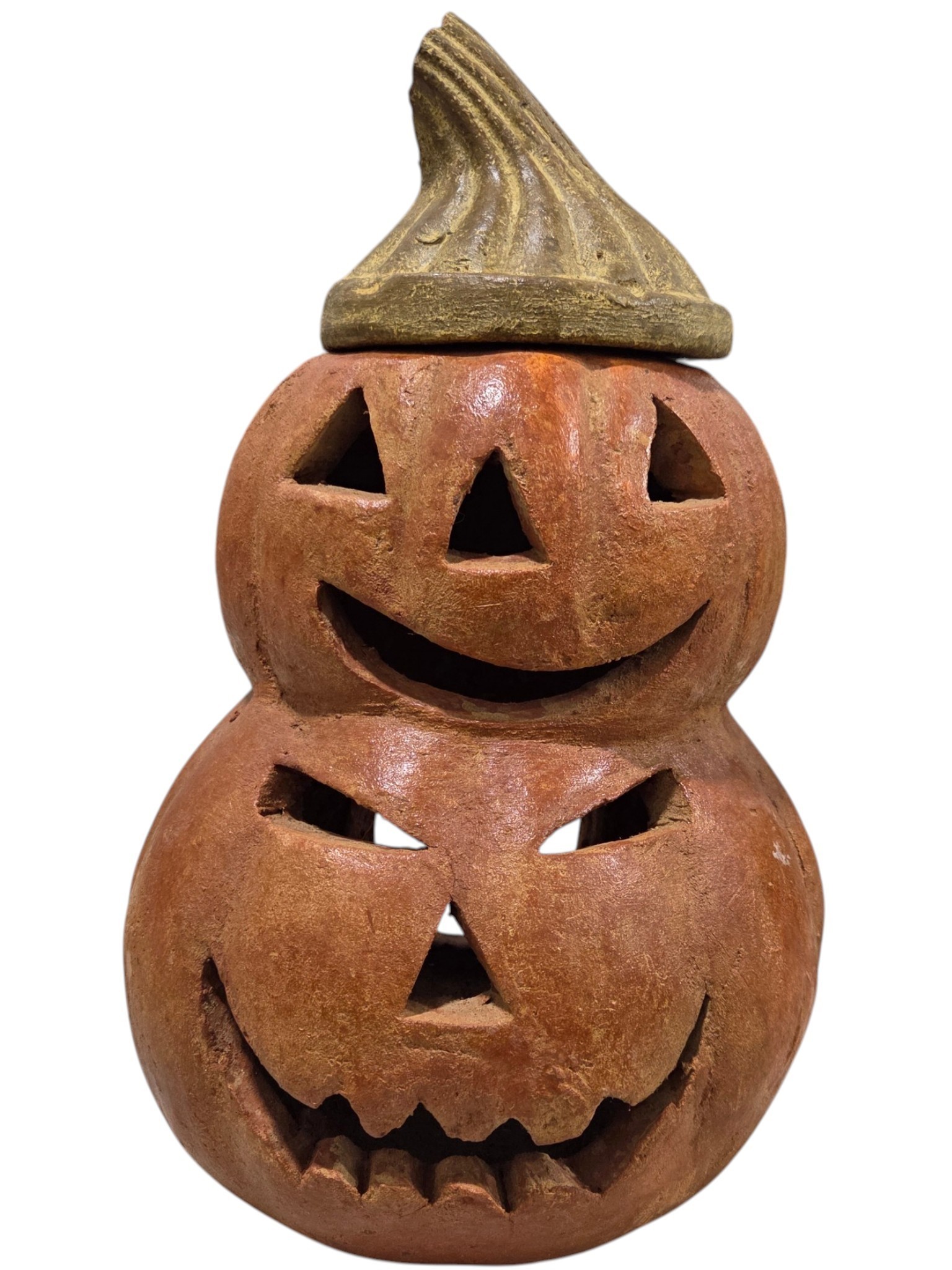 Heavy Cast Double Jack-O-Lantern Pumpkin Halloween Decoration With Removable Lid  Broken Lid