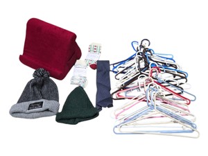 Mixed Closet Lot  BedLounge Pillow, Hangers, Hats, Socks & Italian Silk Tie
