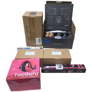 Mixed Amazon Merchandise Lot  Cocktail Smoker Set, TacGuru Hearing Protection, Door Knobs, Organizers & Kitchen Tools