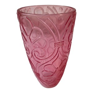 1-800-Flowers.com Pink Embossed Glass Vase  Floral Fleur-de-Lis Design