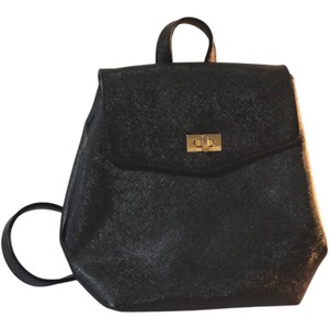 Vanessa Williams Black Textured Backpack Purse w Gold-Tone Hardware
