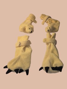4-Pc Plush Bear Paw Costume Set  Large Beige Hand & Foot Covers w Black Claws