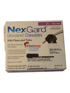 NexGard Afoxolaner Chewables for Dogs 24.1-60 lbs  3 Remaining  Exp 052027