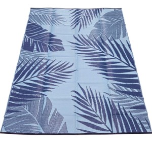 8 x 10 Blue Reversible Outdoor Patio RV Mat Palm Leaf Design w Carry Bag