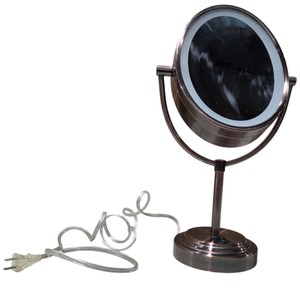 Bronze Tone Lighted Tabletop Vanity Makeup Mirror w Outlet & Cord  Untested