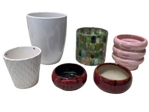Lot of 6 Assorted Decorative Flower Pots Planters  Ceramic, Mosaic Glass & Glazed Designs