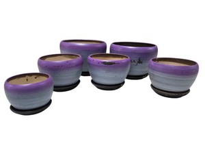 Lot of 6 Purple & Light Blue Ombre Ceramic Flower Pots Planters with Saucers