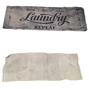 Lot of 2 Runner Rugs Floor Mats  Beige Woven Rug & Laundry Print Mat