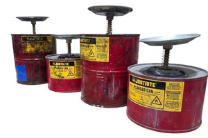 Lot of 4 Justrite Safety Plunger Cans  Industrial Solvent  Cleaning Dip Cans  Screen Printing Shop Equipment