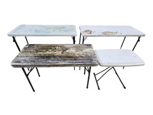 Lot of 4 Folding Work Tables  3 Large 24 x 48 Tables  20 x 30 TV Tray  Screen Printing  Shop Tables