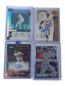 Lot of 4 Minnesota Twins Autographed Baseball Cards  Joe Ryan, Jim Kaat, Ryan Jeffers & Trevor Plouffe